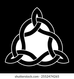 Nudo celta de la trinidad triquetra sin fin para el logotipo del icono del tatuaje en el fondo negro. Ilustración vectorial.   