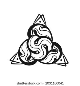Celtic triquetra pattern with triangle, Motif of twisted and connected lines in rotational symmetry, Isolated illustration Vector