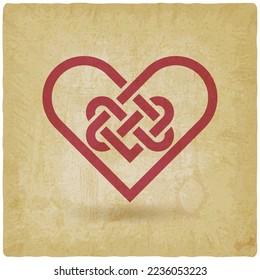 Celtic weaving of the red heart symbol on vintage background. Vector illustration