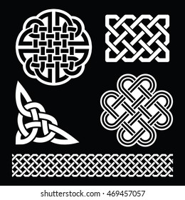 Celtic white knots, braids and patterns on black background - St Patrick's Day