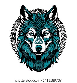 Keltischer Wolf mit skandinavischem Muster, Ornamenten und Runen - Vektorgrafik für Druck, Logo und Tätowierungen oder jedes Oberflächendesign.