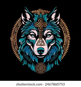 Celtic Wolf with Scandinavian pattern, ornament and runes - vector illustration for print, logo and tattoos or any surface design.