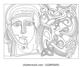 Celtic youth. Vector graphics. Coloring.