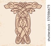 Celtic zoomorphic national figure. Animal Dog head with ornament.