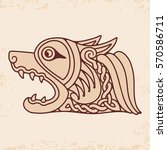 Celtic zoomorphic national figure. Animal Dog head with open mouth and bared fangs.