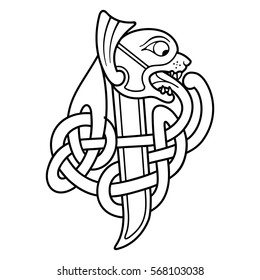 Celtic zoomorphic national figure. animal head with open mouth and bared fangs.