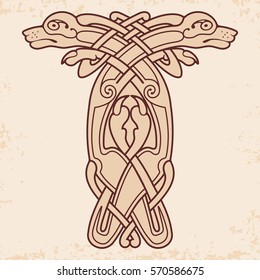 Celtic zoomorphic national figure. Animal Dog head with ornament.