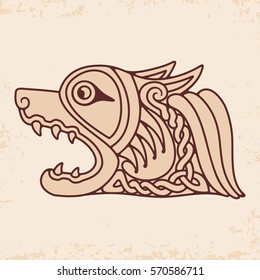 Celtic zoomorphic national figure. Animal Dog head with open mouth and bared fangs.