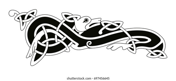 Celtic zoomorphic national figure. Animal Dog head with ornament. Vector image.