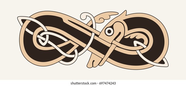 Celtic zoomorphic national figure. Animal Dog head with ornament. Vector image.