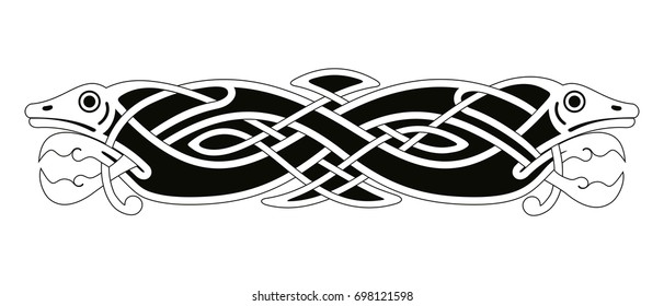 Celtic zoomorphic national figure. Animal goat with horns and ornament. Vector image.