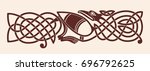 Celtic zoomorphic national figure. Vector ornament with bird on a beige background.