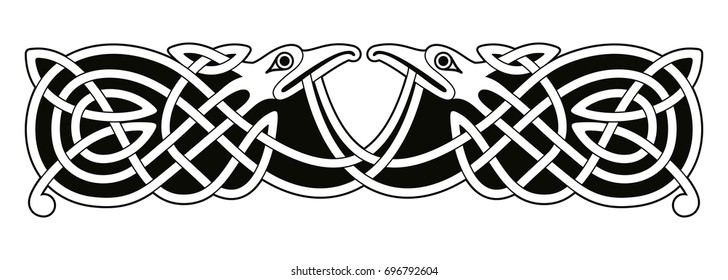 Celtic zoomorphic national figure. Vector ornament with bird on a white background.