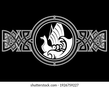 keltisch-skandinavisches Design. Old Norse Muster, Rahmen einzeln auf Schwarz, Vektorgrafik