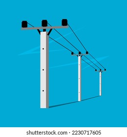 Cemant high voltage power electric pole transmit electricity on blue sky background icon flat vector design.