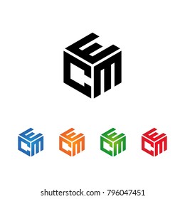 CEM,CME,MEC,MCE,ECM,EMC letters Logo Initial Template.Modern Style. Hexagon concept.Black,Blue,Orange,Green,Red color on white background