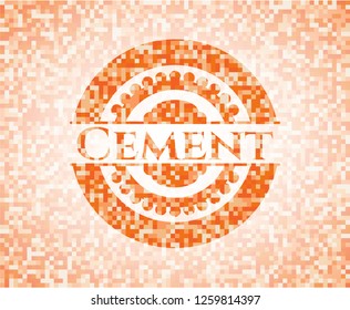 Cement abstract orange mosaic emblem with background