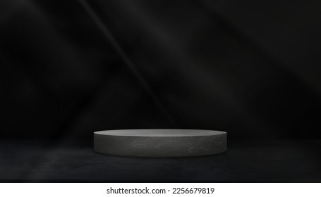 Cement Background,Concrete wall Texture Backdrop,Grey Marble Display with light and Shadow,Vector 3D Stone wall room with podium,Black Concrete Studio room with copy space for product background