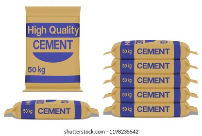 Cement bag front and side view on transparent background