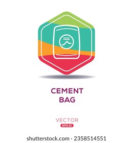(Bolsa de cemento) Icono, signo del vector.