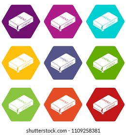 Cement bag icons 9 set coloful isolated on white for web