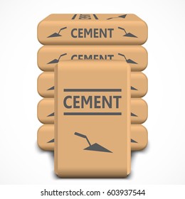 Cement bags. Paper sacks isolated on white background. Vector illustration.