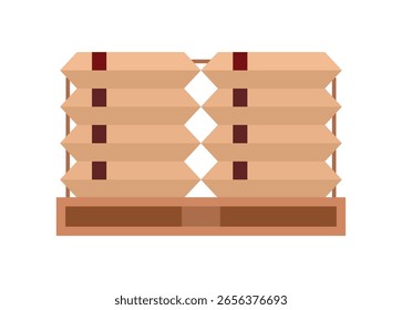 Pilha de sacos de cimento na paleta. Simples ilustração plana.