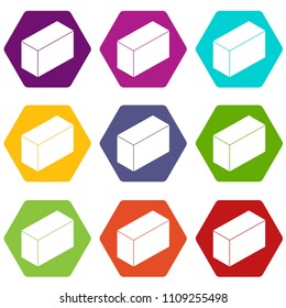 Cement block icons 9 set coloful isolated on white for web