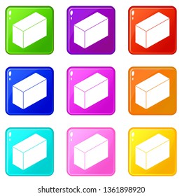 Cement block icons set 9 color collection isolated on white for any design