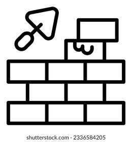 Cement brick wall icon outline vector. Worker build. Mortar construction