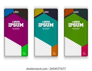 Diseño de etiqueta de barra de cemento y chocolate con Vector de variante de múltiples colores eps 10