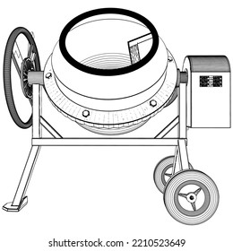 Vector mezclador de hormigón de cemento 03. Ilustración Aislada En Fondo Blanco. Ilustración vectorial De Un Mezclador De Hormigón.