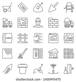 Cement and Concrete outline icons set. Vector construction concept symbols in thin line style svg