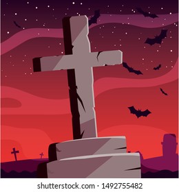 cement cross happy halloween celebration design
