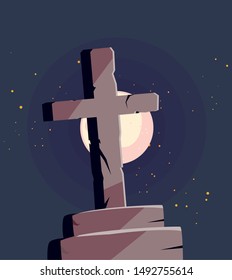 cement cross happy halloween celebration design