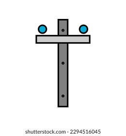 Cement high voltage power electric pole with wire transmit electricity on white background icon flat vector design.