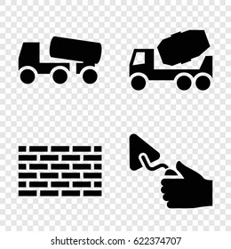 Cement icons set. set of 4 cement filled icons such as concrete mixer, trowel
