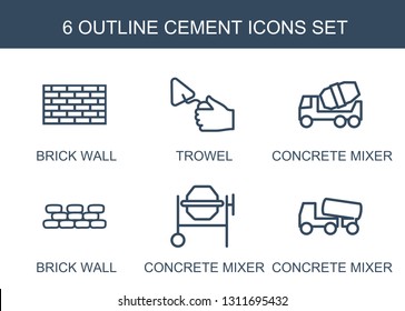 cement icons. Trendy 6 cement icons. Contain icons such as brick wall, trowel, concrete mixer. cement icon for web and mobile.