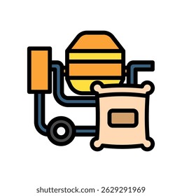 Cement mini ilustração contorno ícone de cor, uso para engenharia civil, indústria, construção UI, kit UX, aplicativo e desenvolvimento web, digital ou impressão.