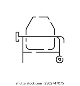 Cement mixer construction tools vector line icon