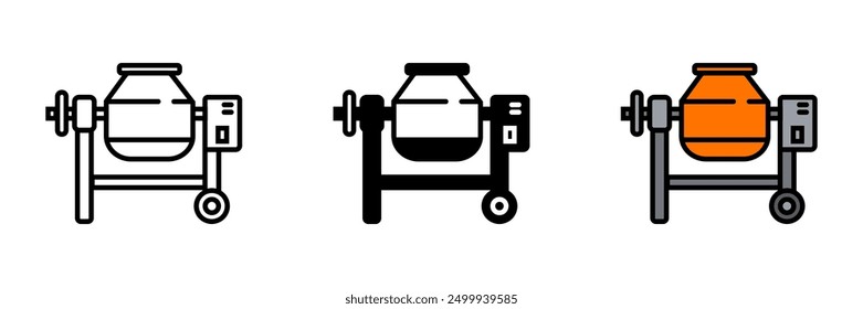 Cement Mixer Icon, Equipment used for mixing cement, sand, and water to produce concrete, essential for construction projects.