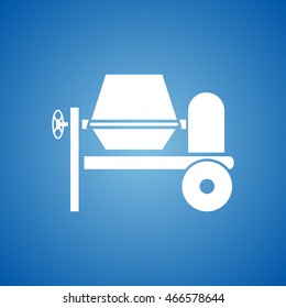 Cement Mixer Icon On Blue Color. 