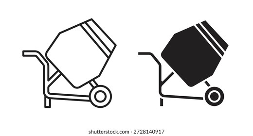 Cement-Mixer, Symbolkontur und durchgezogenes Vektorzeichen, lineare Piktogramme