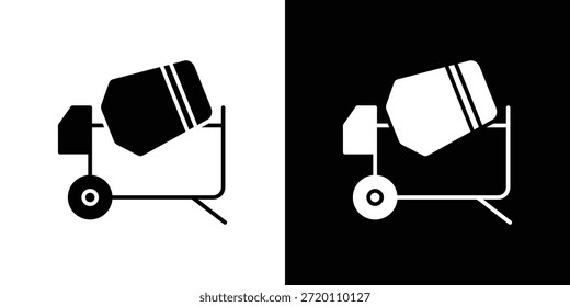 Icono de mezclador de cemento ilustraciones gráficas planas simples. Vector de silueta blanco y negro