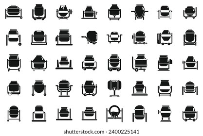 Cement mixer icons set simple vector. Concrete material mix. Site builder