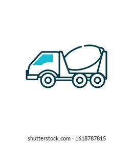 Cement mixer truck design of Construction working maintenance workshop repairing progress labor and industrial theme Vector illustration