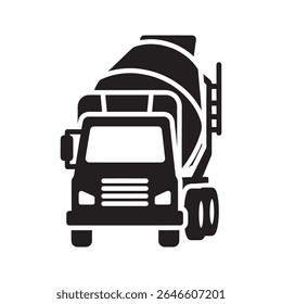 Cement mixer truck icon for construction site vehicle and transporting ready-mix concrete for building and pouring foundations vector solid glyph icon