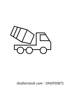 Cement mixer truck icon in flat black line style, isolated on white background 