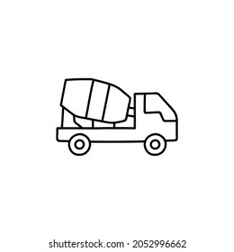 Cement mixer truck icon in flat black line style, isolated on white background 