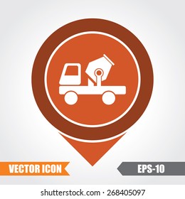 Cement mixer truck Icon On Map Pointer. Eps.-10.